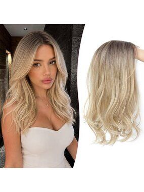 Paneway 18" Clip-In Hair Topper Blonde Dark Roots Lace Front Womens Wig Hairpiec